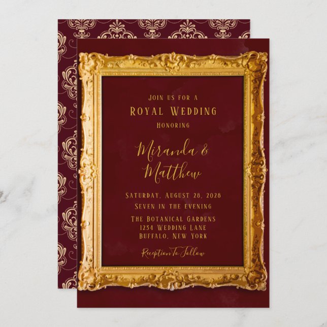 Luxury Burgund und Gold Royal Wedding Einladung (Vorne/Hinten)