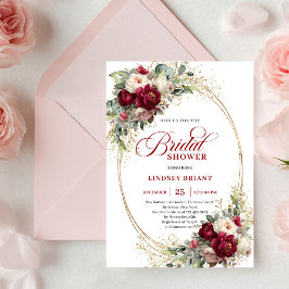 Luxury Burgundy and White Floral Bridal Shower  Einladung