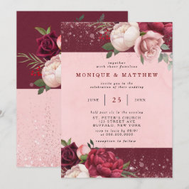 Luxury Burgundy Blush Pink Glitzer Peony Wedding Einladung
