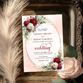 Luxury Burgundy Boho Floral Wedding Gold Invitatio Einladung