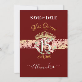 Luxury Burgundy Elegant Quinceañera Spanisch Save The Date