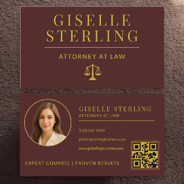 Luxury Burgundy Gold Attorney at Law QR Code Visitenkarte