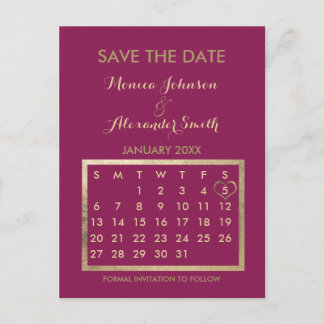 Luxury Burgundy Gold Calendar Save the Date Ankündigungspostkarte