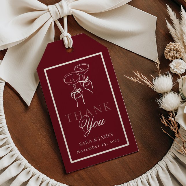 Luxury Burgundy Monogram Calligraphy Wedding Geschenkanhänger (Von Creator hochgeladen)