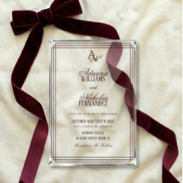 Luxury Burgundy Monogram Wedding Acryleinladungen