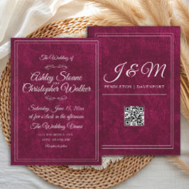 Luxury Burgundy Velvet White Monogram QR code Einladung