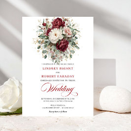 Luxury Burgundy White Floral Eucalyptus Wedding  Einladung