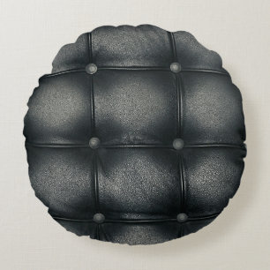 Luxury Buttoned Leather Texture Rundes Kissen