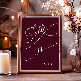 Luxury Calligraphy Burgundy Wedding Number 11, Tischnummer