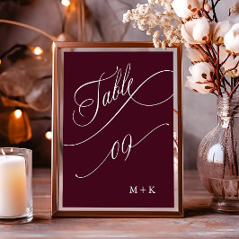 Luxury Calligraphy Burgundy Wedding Number 9, Tischnummer