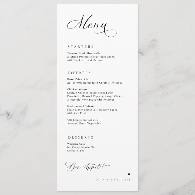 Luxury Calligraphy Elegant Wedding Empfang Menükarte (Vorderseite)