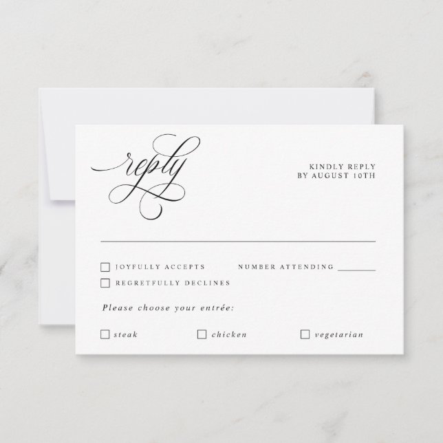 Luxury Calligraphy Elegant Wedding Reply RSVP Card (Vorderseite)