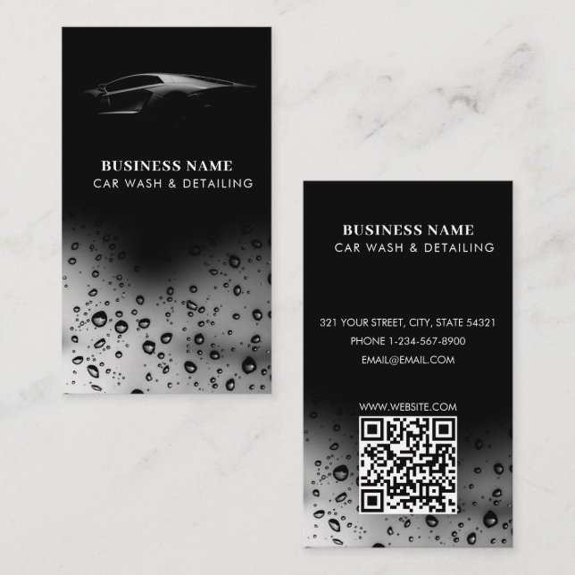 Luxury Car Wash Automotive Reinigung QR Code Schwa Visitenkarte (Vorne/Hinten)