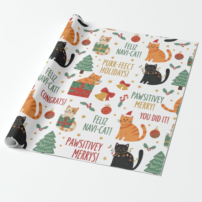 Luxury Cat Christmas Wrapping Paper Festive Feline Geschenkpapier (Ungerollt)
