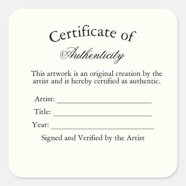 Luxury Certificate of Authenticity Sticker | Ivory (Vorderseite)