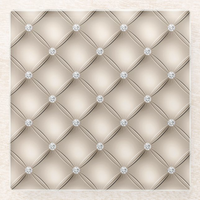 Luxury Champagne Diamond gepolstertes Muster Glasuntersetzer (Vorderseite)
