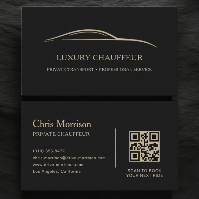 Luxury Chauffeur QR Code Black & Gold Visitenkarte (Von Creator hochgeladen)