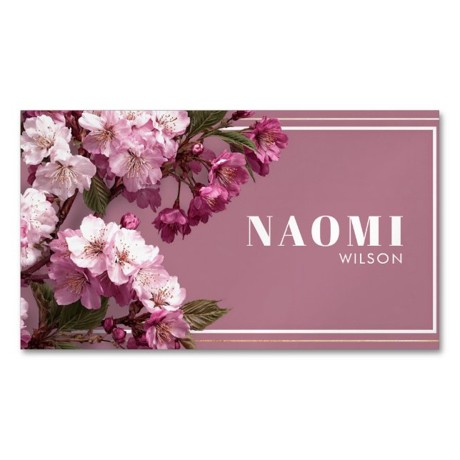 Luxury Cherry Blossom Gold Frame Magnetische Visitenkarte (Vorderseite)
