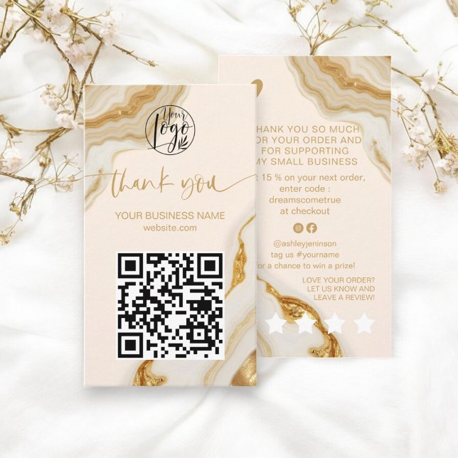 Luxury Chic Marmor Gold Foil Danke für Ihre Bestel Visitenkarte (Luxury Chic Marble Gold Foil Thank You Order Business Card)