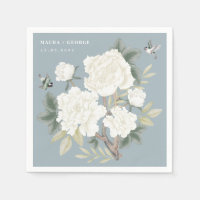 Luxury Chinoiserie Dusty Blue Elfenbeinblume Hochz