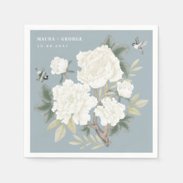 Luxury Chinoiserie Dusty Blue Elfenbeinblume Hochz Serviette
