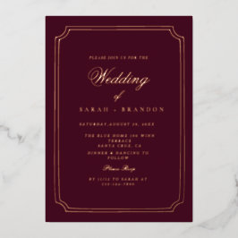 Luxury Classic Burgundy Gold Frame Wedding Folieneinladung