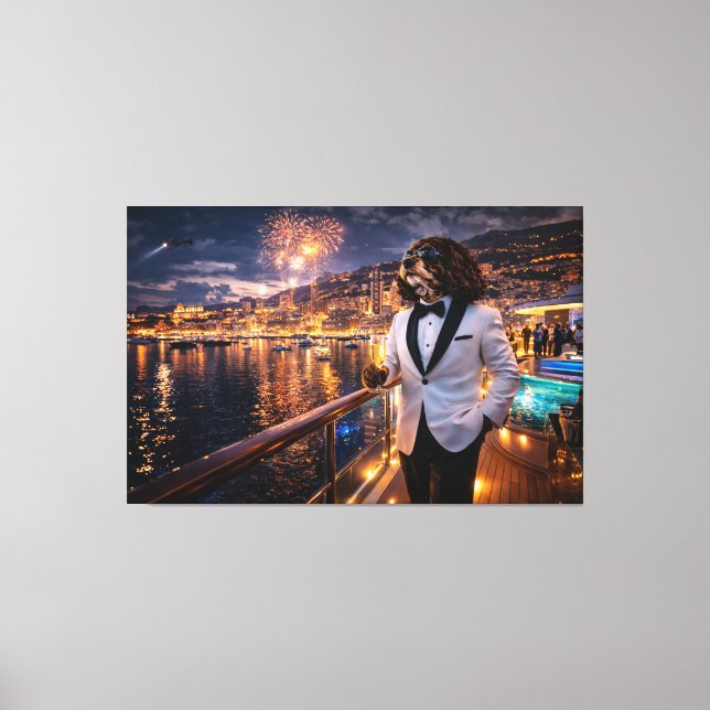 Luxury Cockapoo Wall Art – Monaco Nightlife Modern Leinwanddruck (Vorderseite)