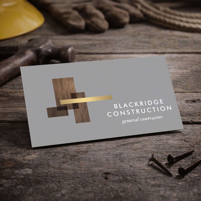 Luxury Contractor Construction Wood Logo Gray Visitenkarte (Von Creator hochgeladen)