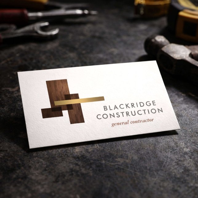 Luxury Contractor Construction Wood Logo Visitenkarte (Von Creator hochgeladen)