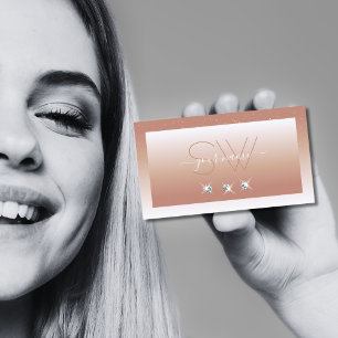 Luxury Coral White Ombre Sparkle Diamonds Monogram Visitenkarte