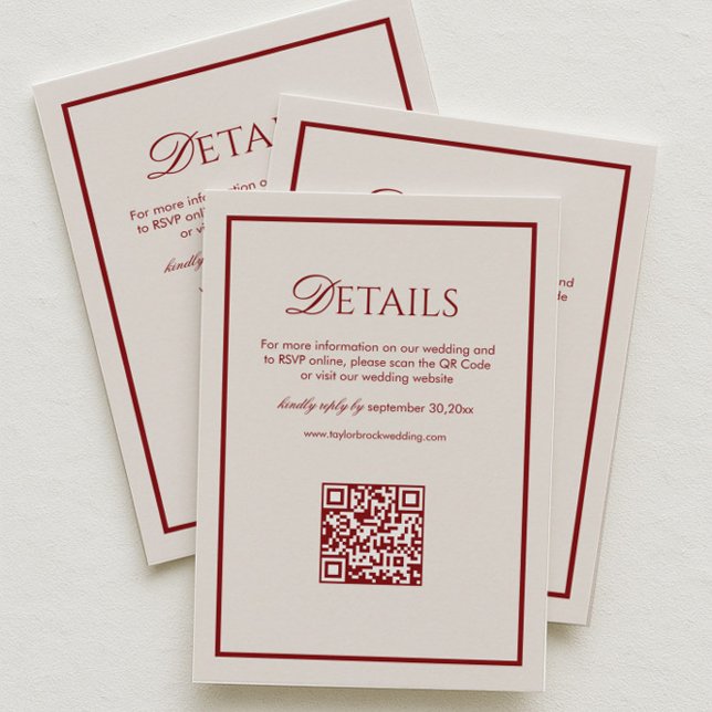 Luxury Cream and Burgundy Wedding Details Qr Code  Begleitkarte (Von Creator hochgeladen)