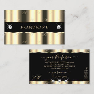 Luxury Cream Golden Black Sparkle Jewels Monogram Visitenkarte