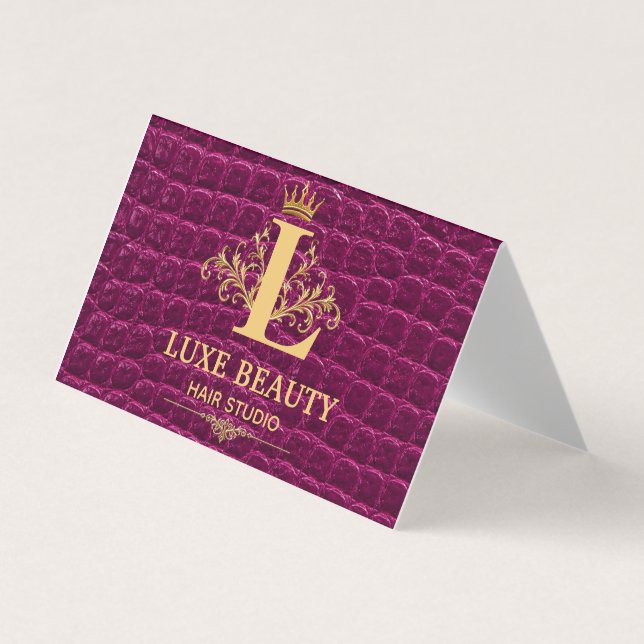 Luxury Crocodile Leather Elegant Gold Monogram Visitenkarten (Vorderseite)