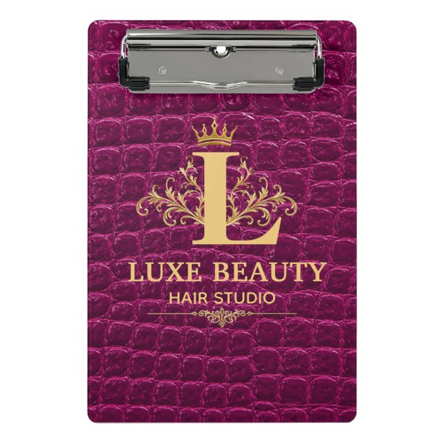 Luxury Crocodile Leather Monogram Gold Initial  Mini Klemmbrett (Vorderseite)
