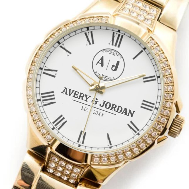 Luxury Custom Couples  Monogram Wedding Anniversar Armbanduhr (Von Creator hochgeladen)