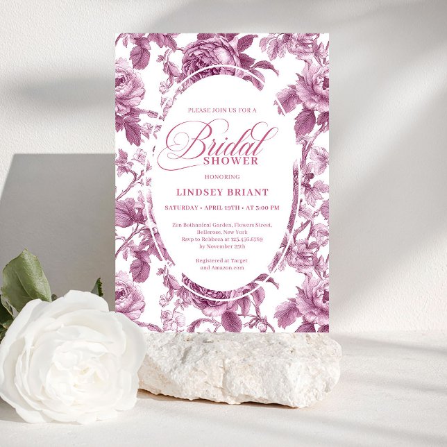 Luxury Dark Fuchsia Roses Bridal Shower Invitation Einladung (Luxury Dark Fuchsia Roses Bridal Shower Invitation)