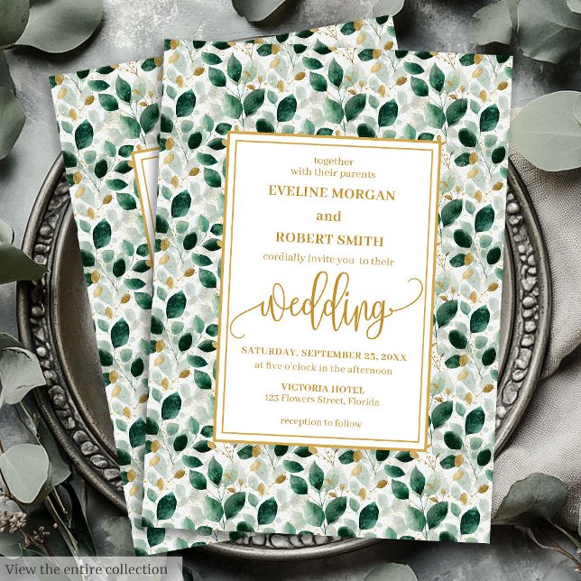 Luxury Dark Green Gold Eucalyptus Wedding Einladung (Luxury Dark Green Gold Eucalyptus Wedding Invitation)