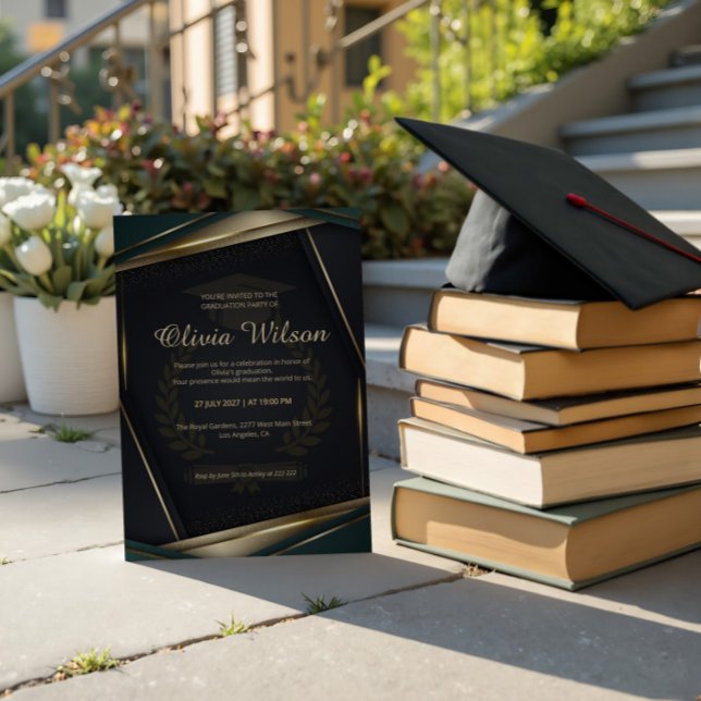 Luxury Dark Green & Gold Graduation Einladung (Von Creator hochgeladen)