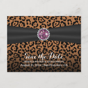 Luxury Diamond Gems Leopard Print Save the Date Ankündigungspostkarte
