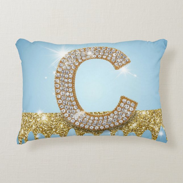 Luxury Diamond Letter C on Gold Glitter Background Dekokissen (Vorderseite)