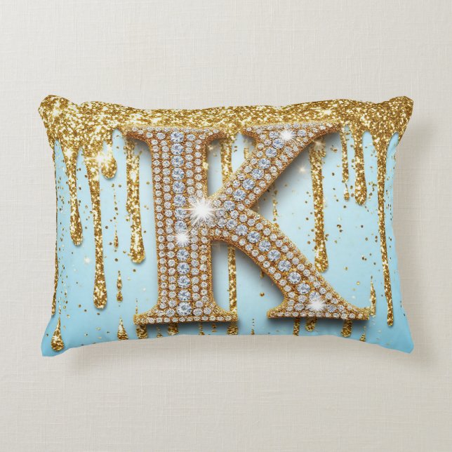 Luxury Diamond Letter K on Gold Glitter Background Dekokissen (Vorderseite)
