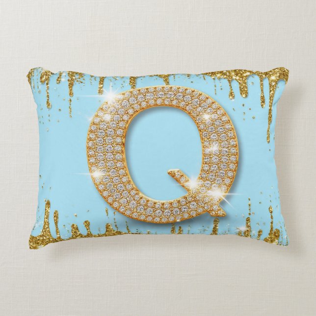 Luxury Diamond Letter Q on Gold Glitter Background Dekokissen (Vorderseite)