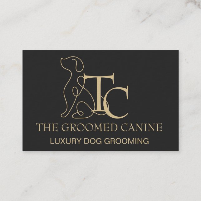 Luxury Dog Grooming Business Card Caviar Black Visitenkarte (Vorderseite)
