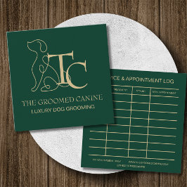 Luxury Dog Grooming Business Card Deep Emerald Quadratische Visitenkarte