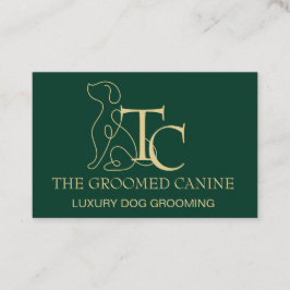 Luxury Dog Grooming Business Card Emerald and Gold Visitenkarte