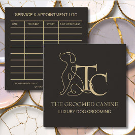 Luxury Dog Grooming Business Card Espresso Bean Quadratische Visitenkarte