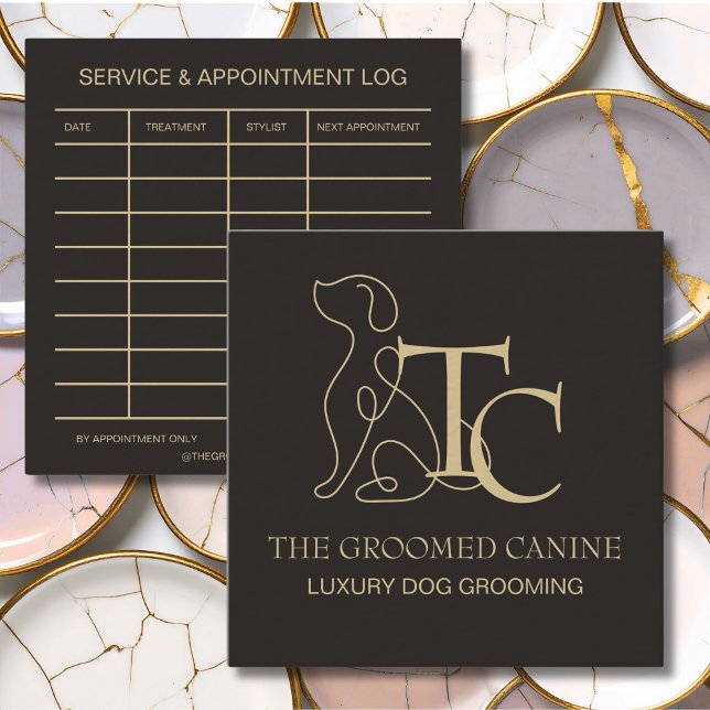 Luxury Dog Grooming Business Card Espresso Bean Quadratische Visitenkarte (Espresso Bean dog grooming business cards)