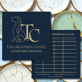 Luxury Dog Grooming Business Card Midnight Navy Quadratische Visitenkarte