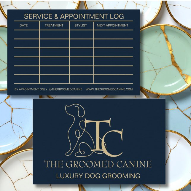 Luxury Dog Grooming Business Card Midnight Navy Visitenkarte (Dog grooming business card)