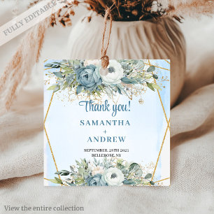 Luxury Dusty Blue Floral Gold Glitzer Wedding Tag Geschenkanhänger